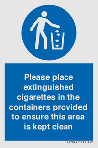 Please place extinguished cigarettes in the containers provided to ensure this area is kept clean